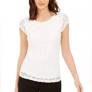 Karl Lagerfeld Paris‎ Lace Cap Sleeve Top White Size Small